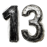 Hand-Drawn Grunge Number 13 - Black Marker Isolated on Transparent Background png