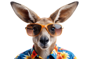 Happy Kangaroo Wearing a Hawaiian Shirt and Sunglasses - Transparent Background png