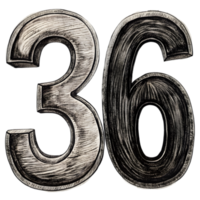 ritad för hand grunge siffra 36 - svart markör isolerat på transparent bakgrund png