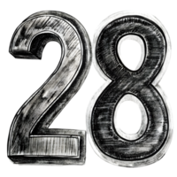 Hand-Drawn Grunge Number 28 - Black Marker Isolated on Transparent Background png