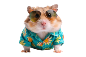 Portrait of Happy Hamster Wearing a Hawaiian Shirt - Transparent Background png