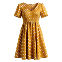 Senf Kleid mit Weiß Polka Punkte isoliert auf transparent Hintergrund png