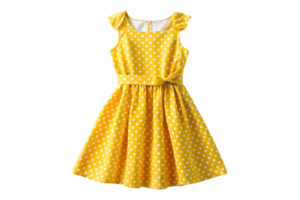 Yellow Dress with White Polka Dots Isolated on Transparent Background png