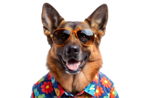 Happy German Shepherd Dog Wearing a Hawaiian Shirt - Transparent Background png