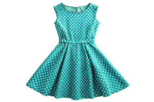 turquoise robe avec blanc polka points isolé sur transparent Contexte png