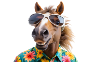 Happy Horse Wearing a Hawaiian Shirt and Sunglasses - Transparent Background png