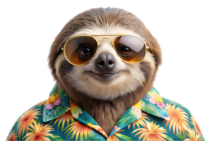 Happy Sloth Wearing a Hawaiian Shirt and Sunglasses - Transparent Background png