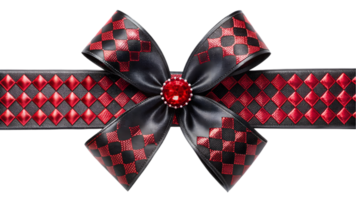 Black Satin Ribbon with Red Diamonds and Bow - Transparent Background png