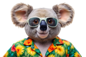 Happy Koala Wearing a Hawaiian Shirt and Sunglasses - Transparent Background png