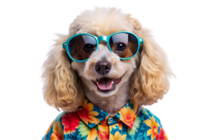 Happy Poodle Wearing a Hawaiian Shirt and Sunglasses - Transparent Background png