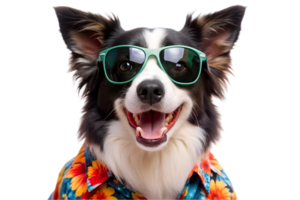 contento frontera collie vistiendo un hawaiano camisa y Gafas de sol - transparente antecedentes png