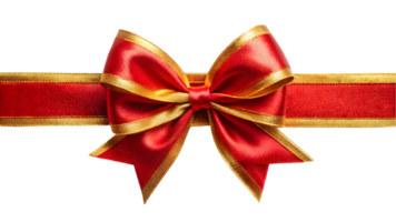 Red Satin Ribbon and Bow with Gold Trim - Transparent Background png