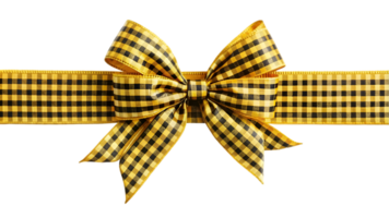 Yellow Satin Ribbon with Black Checks and Bow - Transparent Background png