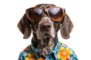 Happy German Shorthaired Pointer Wearing a Hawaiian Shirt - Transparent Background png