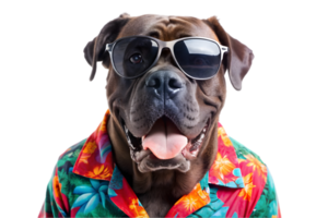 Happy Cane Corso Wearing a Hawaiian Shirt and Sunglasses - Transparent Background png