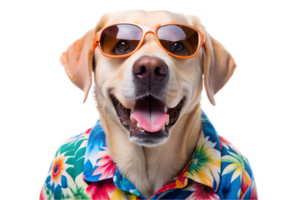 Happy Labrador Retriever Wearing a Hawaiian Shirt - Transparent Background png