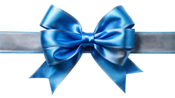 Blue Satin Ribbon and Bow with Silver Trim - Transparent Background png