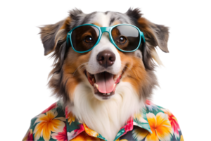 Happy Australian Shepherd Wearing a Hawaiian Shirt - Transparent Background png