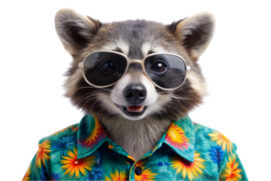 Happy Raccoon Wearing a Hawaiian Shirt and Sunglasses - Transparent Background png