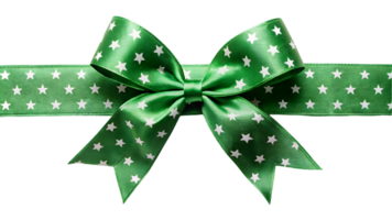 Green Satin Ribbon with White Stars and Bow - Transparent Background png