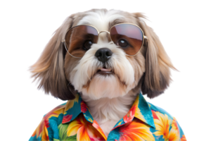 contento shih tzu vistiendo un hawaiano camisa y Gafas de sol - transparente antecedentes png