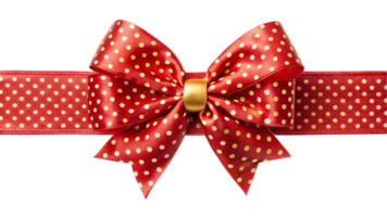 Red Satin Ribbon with Gold Polka Dots and Bow - Transparent Background png