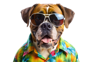 Happy Boxer Wearing a Hawaiian Shirt and Sunglasses - Transparent Background png