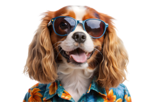 Happy Cavalier King Charles Spaniel Wearing a Hawaiian Shirt - Transparent Background png