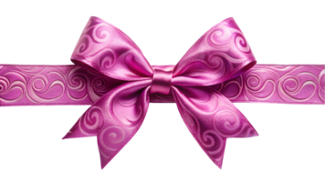 Pink Satin Ribbon with Purple Swirls and Bow - Transparent Background png