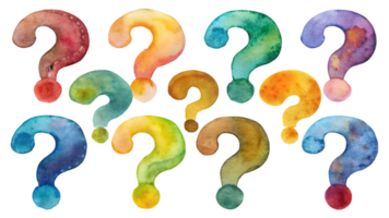 A Set of Flat Watercolor Question Marks Isolated on Transparent Background png