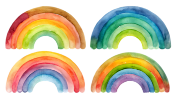 A Set of Flat Watercolor Rainbows Isolated on Transparent Background png