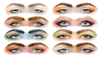A Set of 10 Flat Watercolor Eyebrows Isolated on Transparent Background png