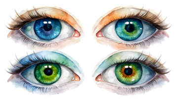 A Set of Flat Watercolor Eye Pupil Isolated on Transparent Background png