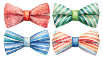 A Set of Flat Striped Watercolor Bowties Isolated on Transparent Background png