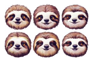 A Set of Sloth Faces Each One Unique - Transparent Background png