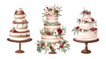 ein einstellen von Aquarell Hochzeit Kuchen eben - - transparent Hintergrund png