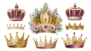 A Set of Watercolor Wedding Crowns Flat - Transparent Background png