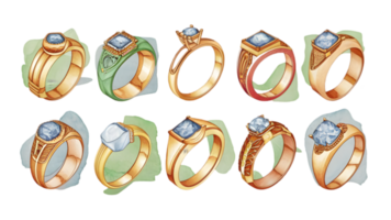 un conjunto de acuarela Boda anillos plano - transparente antecedentes png