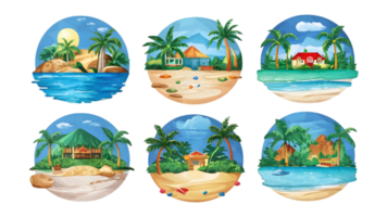 A Set of Watercolor Beaches Flat - Transparent Background png