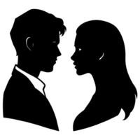 Couple of young people standing and embarrassing each other silhouette vector