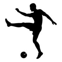 A soccer player kick the ball silhouette, white background vector