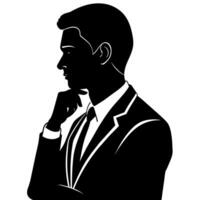 A business man thinking pose silhouette white background vector