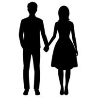 a young couple standing with holding hand each other, side by side silhouette vector