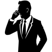 A business man talking with mobile phone with angry mode silhouette, white background vector