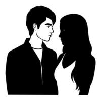 Couple of young people standing and embarrassing each other silhouette vector