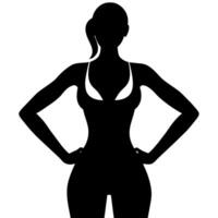a slim woman stands with her hands on her hips, doing exercises silhouette vector