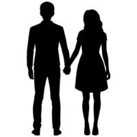 couple of young teen college students are standing with holding hand each other, silhouette vector