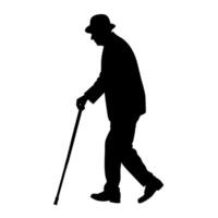 old man walking and relying on a cane, set against a white background vector