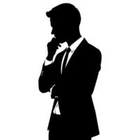 A business man thinking pose silhouette white background vector