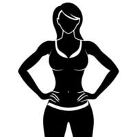 a slim woman stands with her hands on her hips, doing exercises silhouette vector